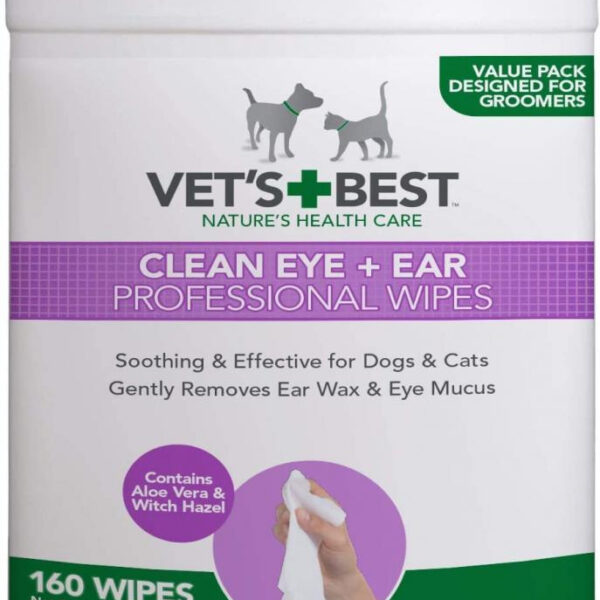 Vet's Best Chusteczki do oczu i uszu 160 sztuk w opakowaniu. Chusteczki są przeznaczone do codziennej pielęgnacji oczu i uszu psów i kotów.