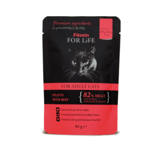 Fitmin Cat For Life Pouch Adult 85g -Karma mokra dla kotów dorosłych. Karma bezzbożowa, bogata w mięso 74% składników pochodzenia zwierzęcego.