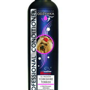 Profesjonalna odżywka dla psów o delikatnym włosie rasy Yorkshire terrier. Zawiera ekstrakt z protein jedwabiu, regeneruje strukturę włosa,