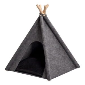 MYANIMALY namiot tipi dla psa filc M czarna MANIMALY TIPI, namiot TIPI jest odpowiedni zarówno dla psów jak i kotów. Wykonany jest z szarego filcu. Posiada wyjmowaną dwustronną poduszkę