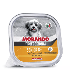 Pasztet z indykiem Morando. Skład dobrany idealnie dla psa seniora. Mięso oraz produkty pochodzenia zwierzęcego 50% w tym mięso z indyka (5%).