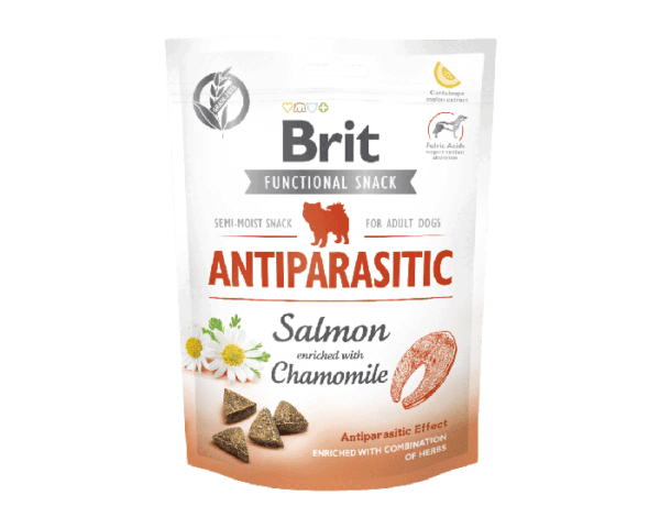 BRIT CARE Dog Functional Snack Antipararistic Salmon & Chamomile 150g przysmak dla psa - zdrowy dodatek codziennej diety Twojego psa.