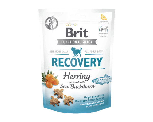 BRIT CARE Dog Functional Snack Recovery Herring & Sea Buckthorn to półmiękki przysmak, zdrowy i smaczny dodatek codziennej diety Twojego psa
