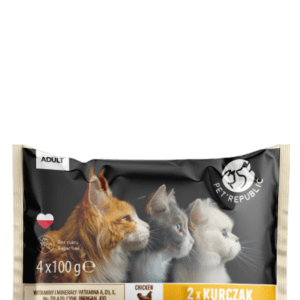 PETREPUBLIC Fileciki z kurczakiem i cielęciną w sosie saszetki dla kota. 90% mięsa i produktów pochodzenia zwierzęcego w kawałku.