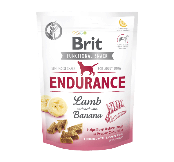 BRIT CARE Dog Functional Snack Endurance Lamb & Banana 150g - Podawaj swojemu psu codziennie jako nagrodę podczas ćwiczeń. Sprawdź w zooplo!